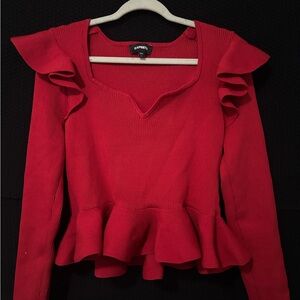 Express Scarlet Ruffle Long Sleeve Blouse